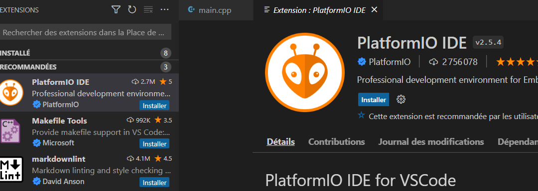 Installer PlatformIO IDE sur Visual Studio Code