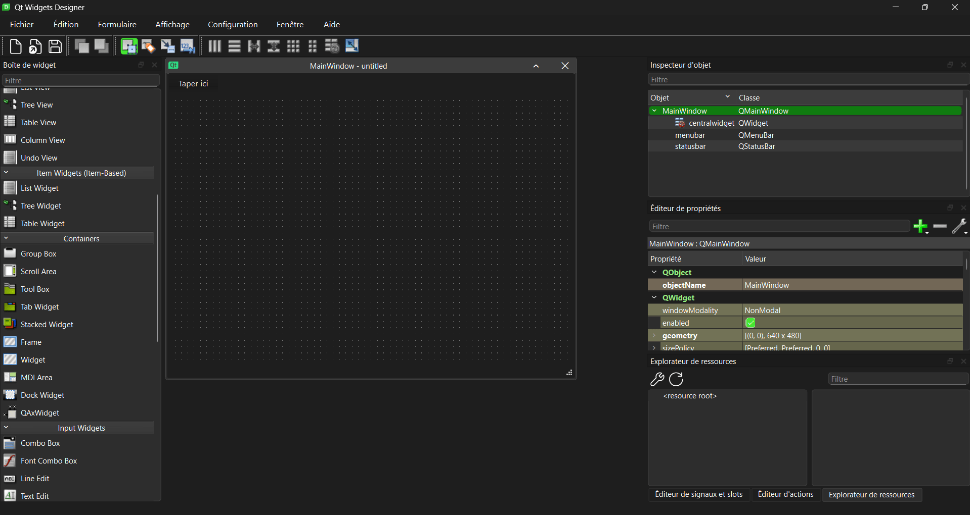 pyside-designer-main-window Créer un interface graphique avec Pyside Designer