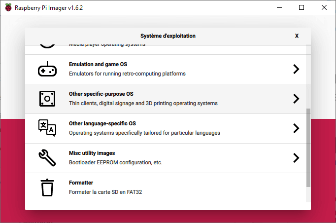 raspberry-pi-imager-other-specific-os Installer OctoPi sur Raspberry Pi