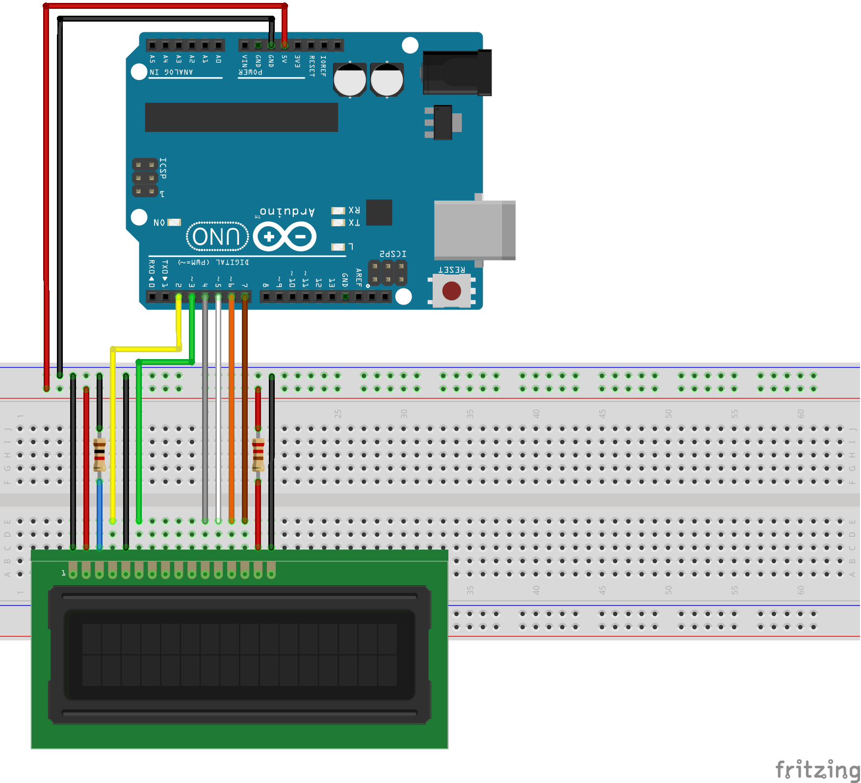 arduino Uno 16x2LCD wiring schematics