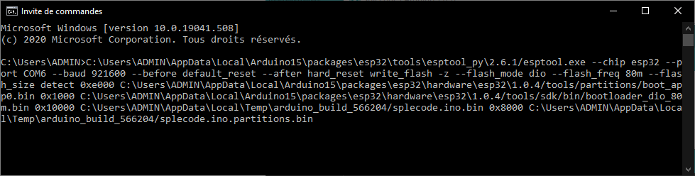 terminal-copy-esp32-upload-command Generating and uploading BIN files for ESP32