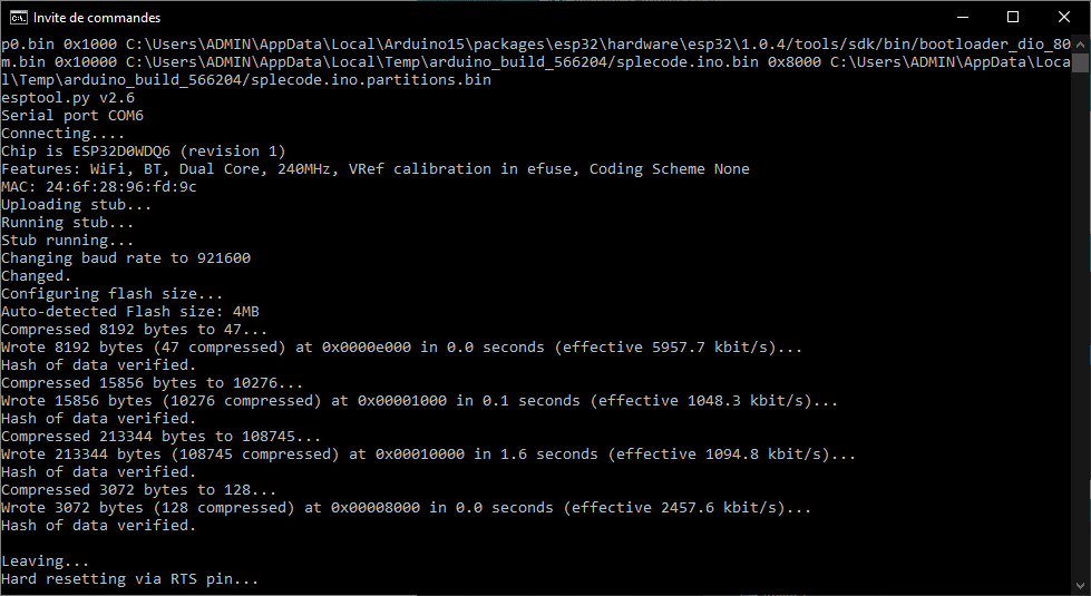 terminal-run-esp32-upload-command Generating and uploading BIN files for ESP32