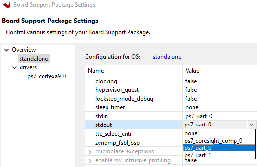 vitis-change-stdout-to-coresight Get started with TE0720 and Xilinx Vivado