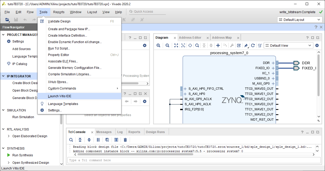 vivado-launch-vitis-ide Get started with TE0720 and Xilinx Vivado