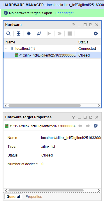 vivado-open-hardware-manager-target Get started with TE0720 and Xilinx Vivado