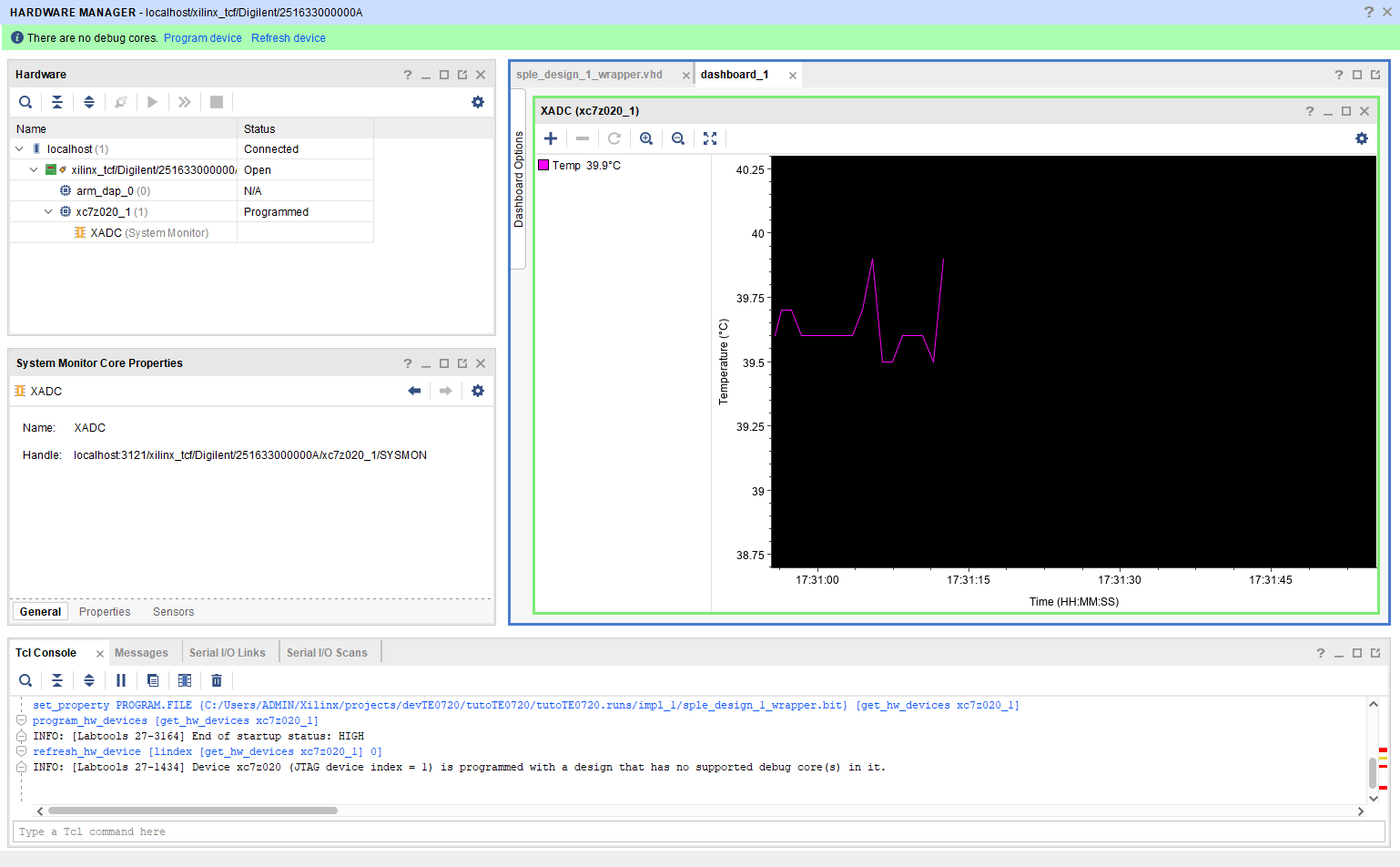 vivado-zynq-programmed-result Get started with TE0720 and Xilinx Vivado